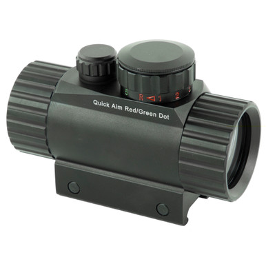 UTG Red Green Dot Sight - side profile showing turret adjustments and mount