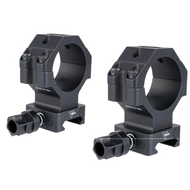 Trijicon Q-LOC 34mm Extra High Scope Rings mounted view showing knob and clamp design