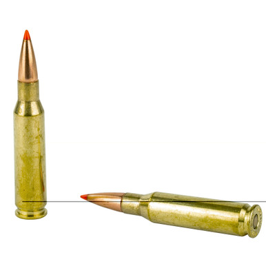 Hornady 7mm-08 SST cartridge close-up showing polymer tip and brass casing