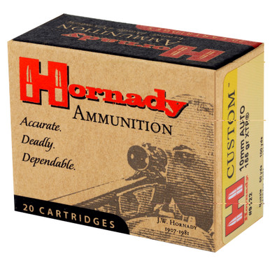 Hornady XTP 10mm 155gr bullet and cartridge detail view