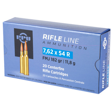 Prvi Partizan 7.62x54R FMJ cartridge close-up showing bullet and brass casing