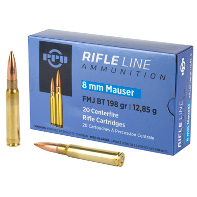 Prvi Partizan 8mm Mauser 198gr FMJ ammunition box front view