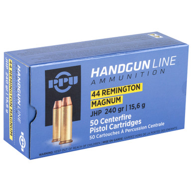 Prvi Partizan 44 Magnum JHP rounds and box detail