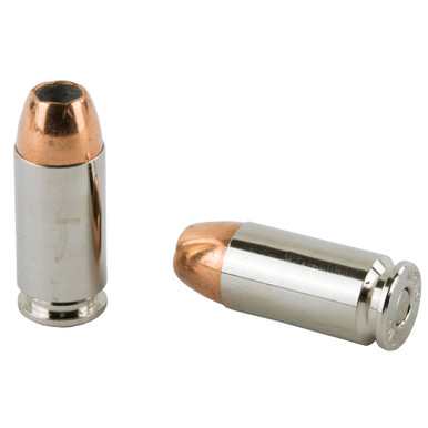 SIG SAUER V-Crown 40 S&W JHP cartridge close-up showing hollow point cavity