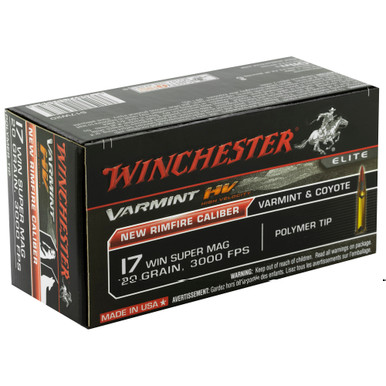 Winchester 17 WSM cartridge close-up showing polymer tip bullet profile
