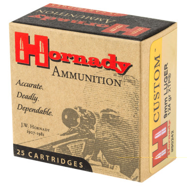 Hornady Custom 9mm 124gr XTP Cartridge Close-Up Showing Bullet Profile