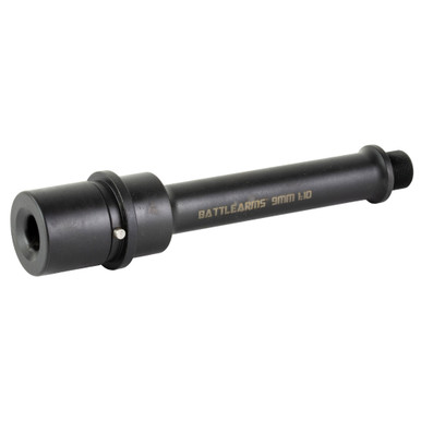 Battle Arms Development 9mm barrel muzzle end showing 1/2x36 threaded crown detail