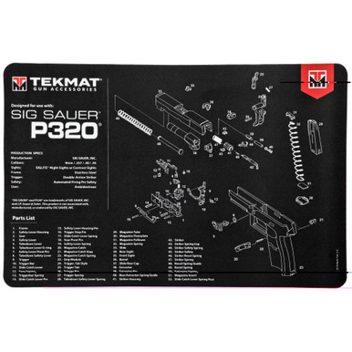 TekMat Sig Sauer P320 Gun Cleaning Mat showing printed diagram and cushioned surface