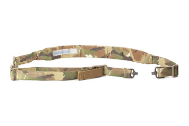 Blue Force Gear Vickers 221 Padded Sling in Multicam shown in 2-point configuration with QD push-button swivel