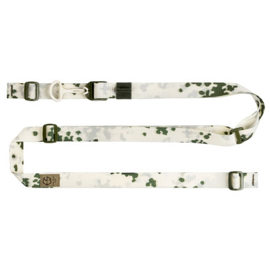 Edgar Sherman Design ESD Sling in Snow Camo pattern, shown flat with hardware detail