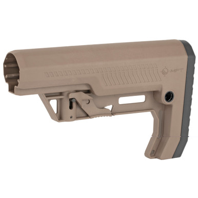 Mission First Tactical Battlelink Minimalist Stock Tan – rear QD socket and buttpad detail
