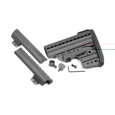 VLTOR Milspec IMOD Clubfoot Stock in black finish, side view showing buttpad and battery compartment