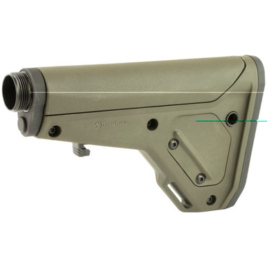 Magpul UBR Gen 2 Adjustable Stock OD Green – rear angle showing butt-pad and QD point