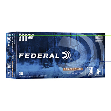 Federal PowerShok 300 Savage 150 Grain Soft Point Rifle Ammunition Box