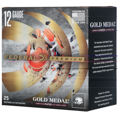 Federal Gold Medal Paper 12 Gauge #8 Shotshells 25-Round Box Front View