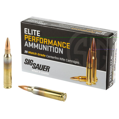 SIG SAUER Elite Match Grade 223 Rem 77gr OTM ammunition box front view