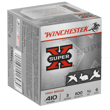 Winchester Super-X .410 Shotshells in box showing individual shells