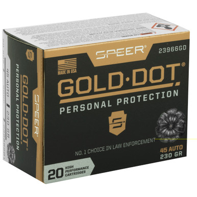Speer Gold Dot 45 ACP 230gr bonded hollow point bullet close-up