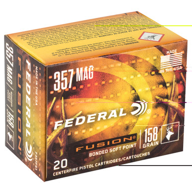 Federal Fusion 357 Magnum 158 gr hollow point bullet and cartridge close-up
