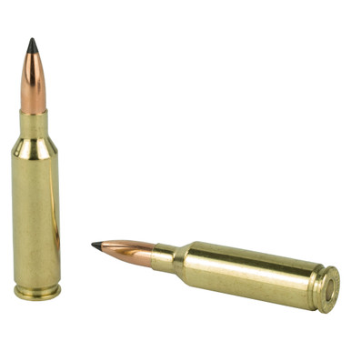 Nosler 6mm Creedmoor 70gr Flat Base Tipped cartridge close-up