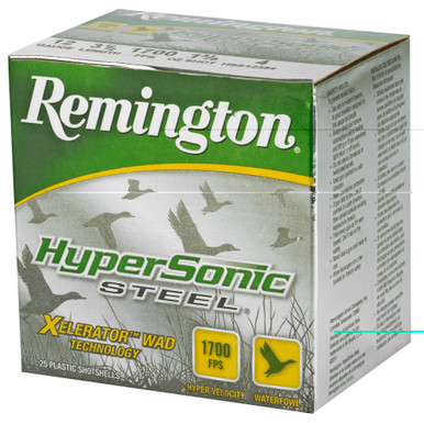 Remington HyperSonic Steel shotshell close-up showing wad and steel shot payload