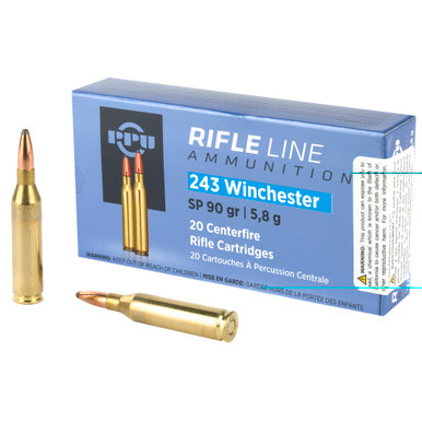 Prvi Partizan .243 Winchester 90 Grain Soft Point ammunition box, 20 rounds