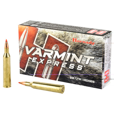Hornady Varmint Express 220 Swift 55 Grain V-MAX ammunition box, 20 rounds