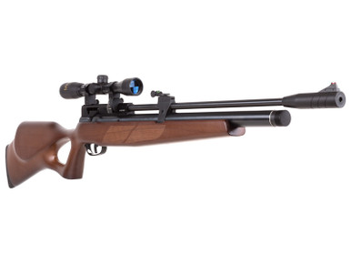 Beeman Commander PCP Air Rifle showing integrated suppressor and fiber-optic sights