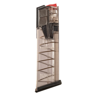 ETS OMEGA GLOCK 17/19 MAGAZINE - 9MM - 10 ROUND CAPACITY - 17 ROUND BODY - HYBRID - CLEAR