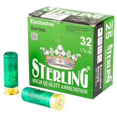 Sterling Exclusive 12 Gauge #4 Shot 2.75 inch shotgun shells box front view