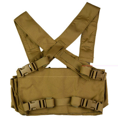 Side angle view of Haley Strategic D3CRX lightweight patrol chest rig in Coyote