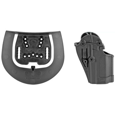 Side angle view of Blackhawk SERPA CQC holster showing Auto-Lock retention button and speed-cut opening
