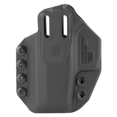 Modular black Stache IWB holster showing adjustable retention clip detail