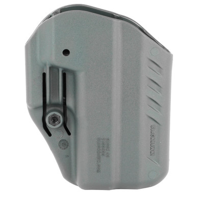 Gray ambidextrous IWB holster showing dual belt clips and retention adjustment