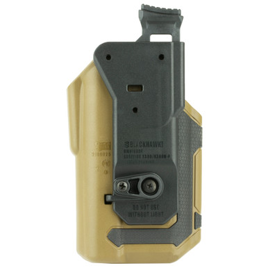 Side view showing thumb release and active retention mechanism on BLACKHAWK Omnivore holster