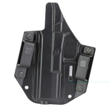 Side profile view of Bravo BCA Glock 17 OWB holster showing retention detail