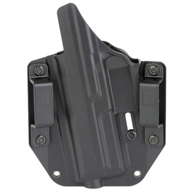 Side angle view showing BCA OWB holster retention and precise fit on HK VP9