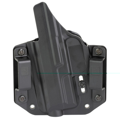 Side angle view of BCA OWB holster showing precision-molded retention fit