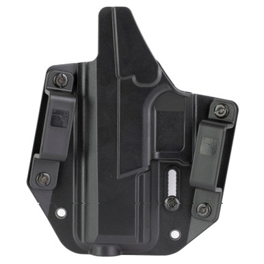 Side angle view showing precise molded fit of Bravo Concealment BCA OWB holster for CZ P10C