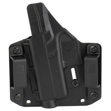 Side profile view showing precise trigger guard fit on Glock 43X MOS holster