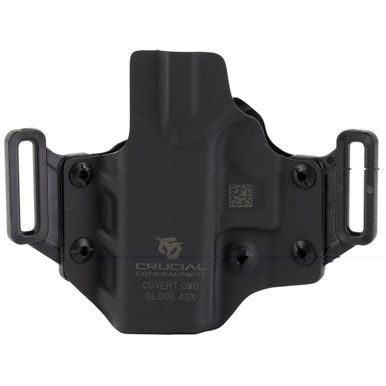 Side angle view showing adjustable cant and dual belt loop slots on Crucial Covert OWB holster