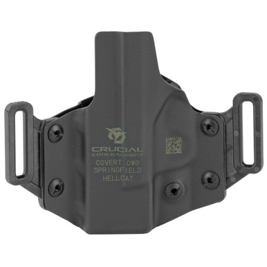 Adjustable cant and dual belt loop detail on black Hellcat OWB holster