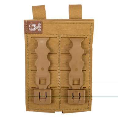 Close-up of rare-earth magnets and hook-loop flap closure on coyote mag pouch