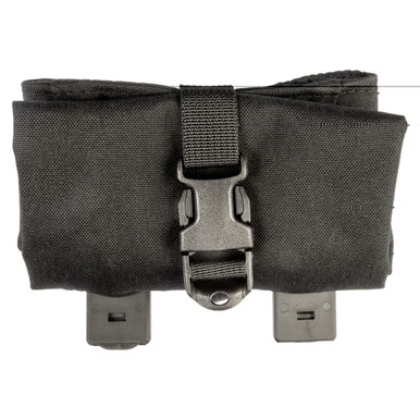 Grey Ghost Gear Roll-Up Dump Pouch in black, closed and stowed on MOLLE webbing
