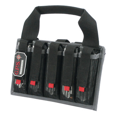 GPS Pistol 10-Magazine Tote Black - front view showing magazine slots and hook-and-loop tabs