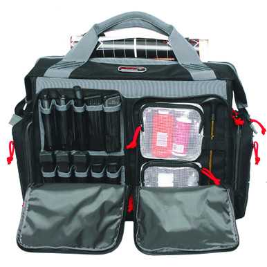 GPS Rolling Range Bag Black — front view showing telescoping handle and oversized wheels