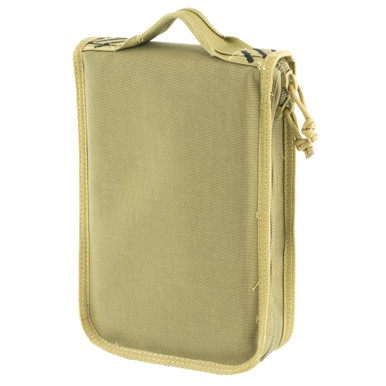 Interior view showing four magazine storage pockets inside tan pistol case