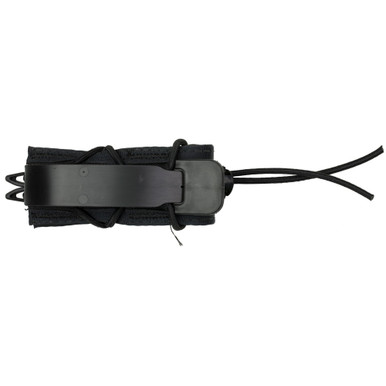 Close-up of HSGI Pistol TACO black pouch showing elastic retention cord detail