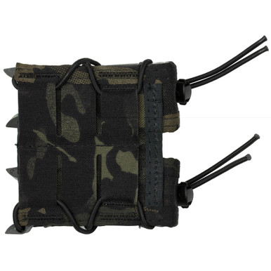 Side angle view showing elastic shock cord and polymer brackets on Double Pistol TACO