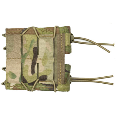 Side angle view showing elastic shock cord and polymer brackets on HSGI Double Pistol TACO